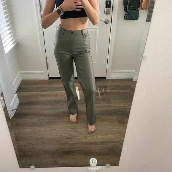 Motel Rocks Pants Jumpsuits Motel Rocks Greygreen Leather